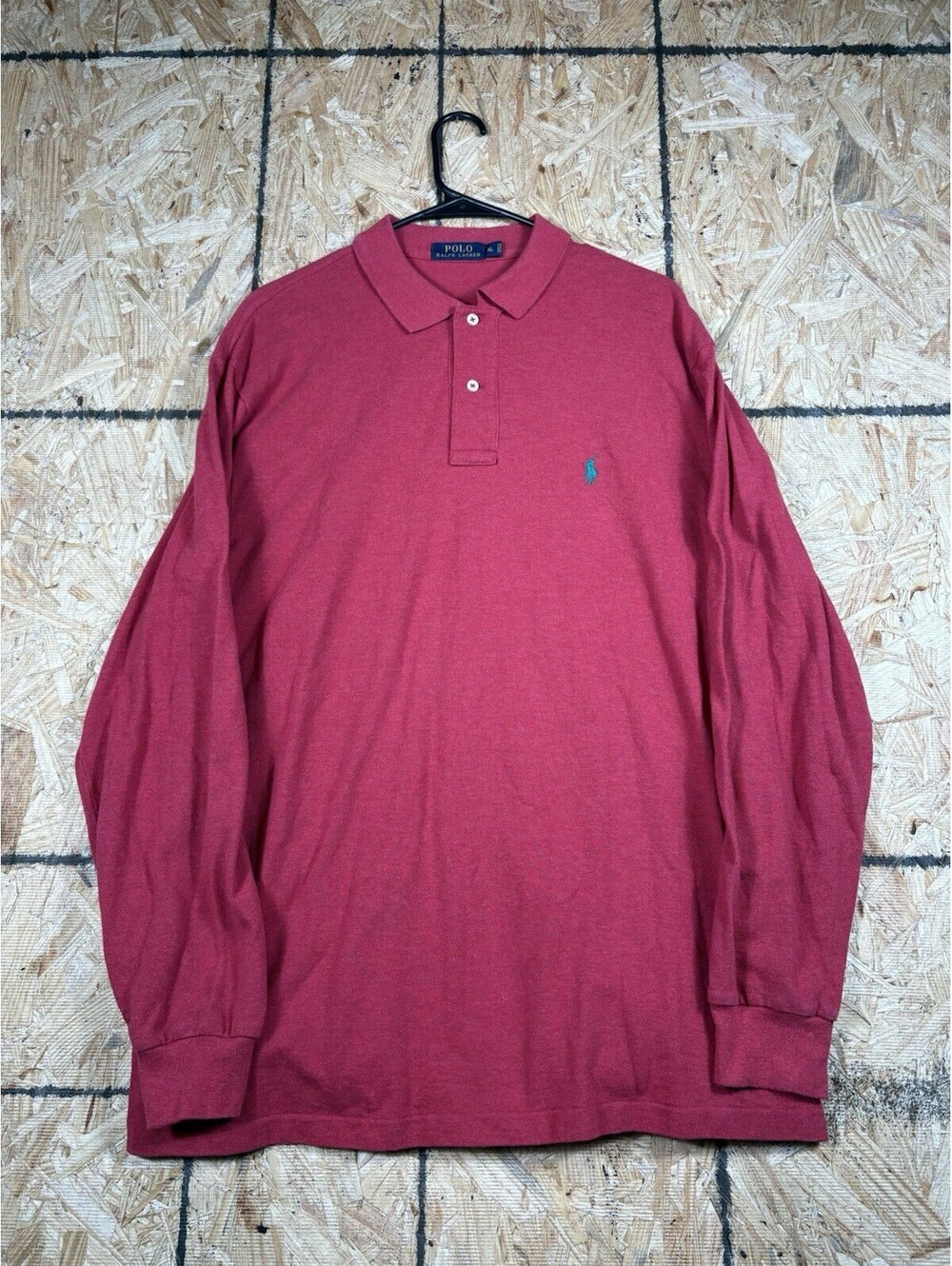 Ralph Lauren Polo Shirt Adult XL Red Long Sleeve Rugby Golf Blue Pony Mens